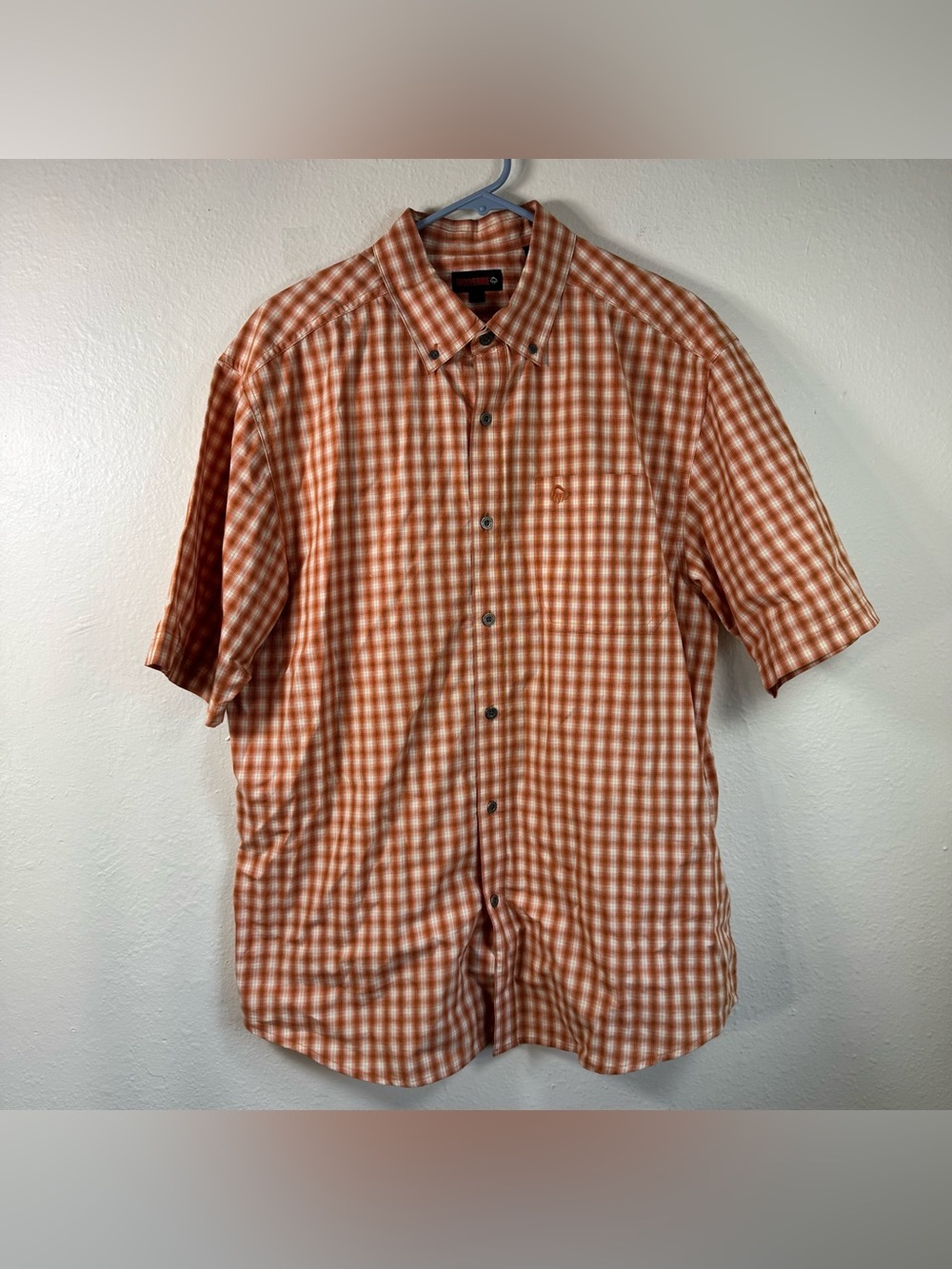 Wolverine Mens Plaid Shirt Short Sleeve Orange Checkered Work Casual Large